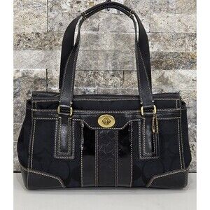 Vintage Coach Hampton Satchel Signature Canvas Leather Shoulder Bag Black Y2K